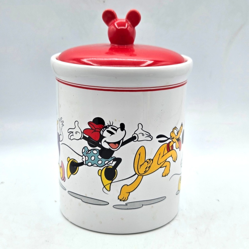 Disney Mickey & Friends Cookie Jar With Red Mickey Ears Lid - Lid Seals